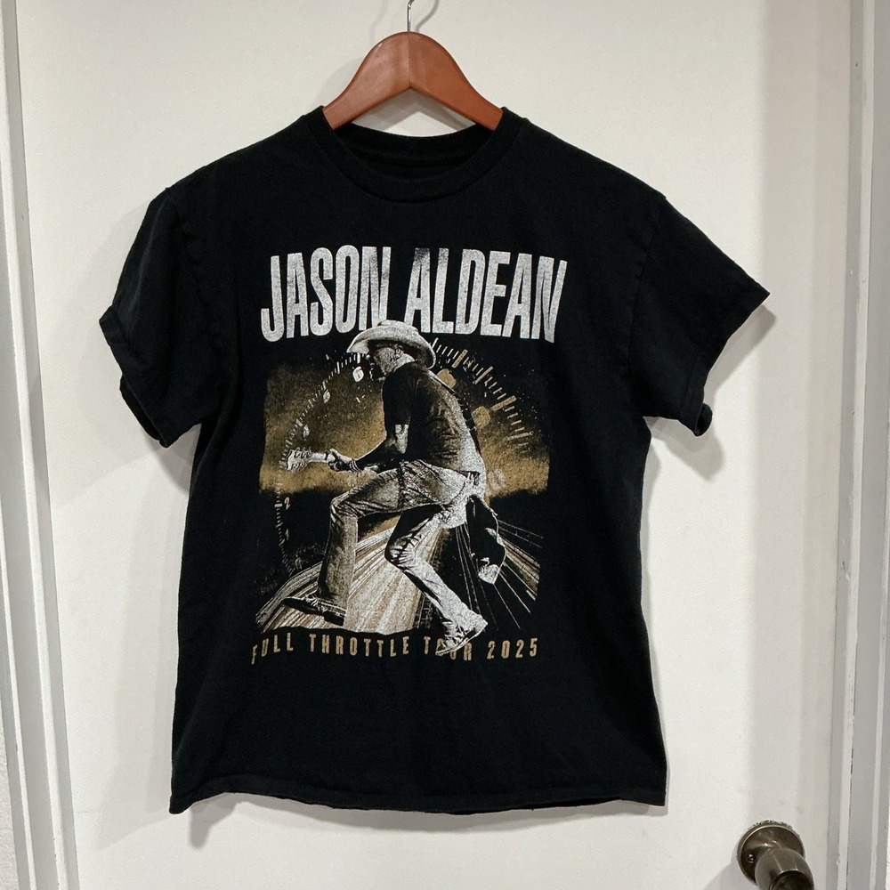 Jason Aldean 2025 Full Throttle Tour Double Sided, Black T Shirt, Medium